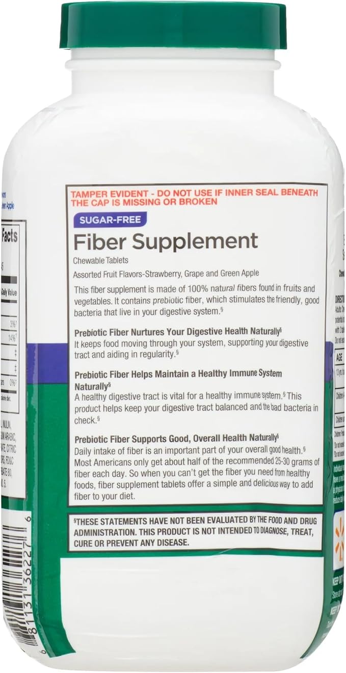 Equate Daily Fiber Sugar Free Prebiotic 90 Chewable Tablets (1 Pack) Bundle with Reusable Food Pouch