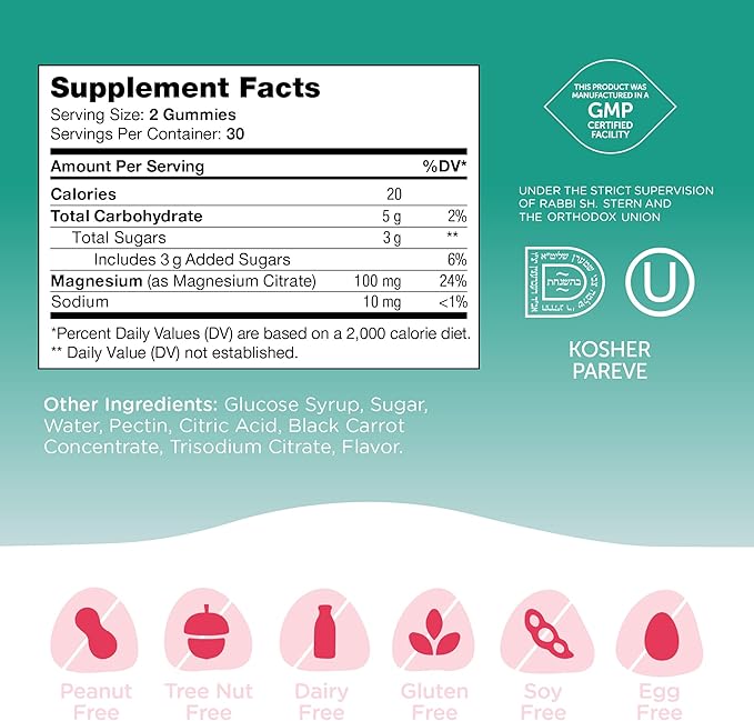 Chapter One Magnesium Gummies, Great Tasting Magnesium for Kids, Calm Kids Magnesium, Magnesium Gummies for Women and Men, Certified Kosher, (60 Flavored Gummies)