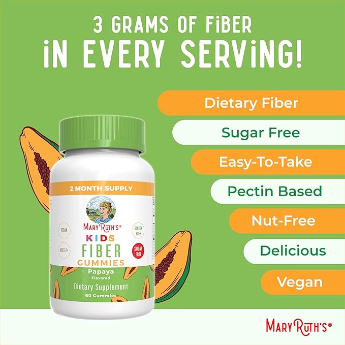 MaryRuth Organics Nutritional Supplement, 2 Month Supply, Sugar Free, Prebiotic, for Kids Ages 2+, Gut Health and Digestion Support, 3g Soluble Fiber Per Gummy, 60 Count