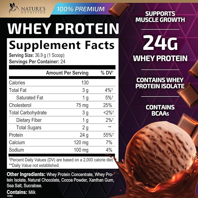 Whey Protein Powder 24g - Whey Isolate Protein for Muscle Growth Support Chocolate Ice Cream - Premium Whey Powder for Fast Absorbing and Easy Digesting for Men and Women, Gluten Free - 24 Servings