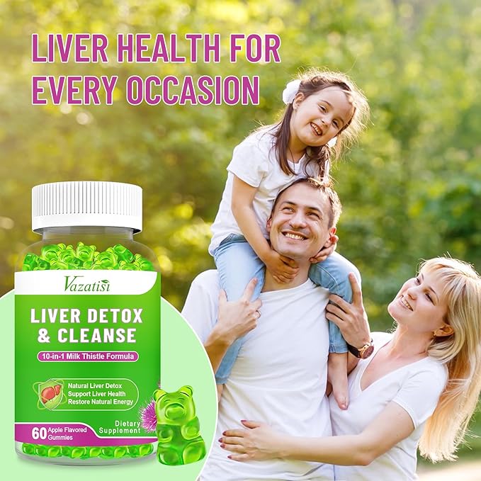 Milk Thistle Gummies for Adults Kids. Liver Cleanse Detox Repair Gummies, 1000 m Milk Thistle Extract Supplement for Liver Support Digestive Metabolism Antioxidant, 60ct Apple Flavor