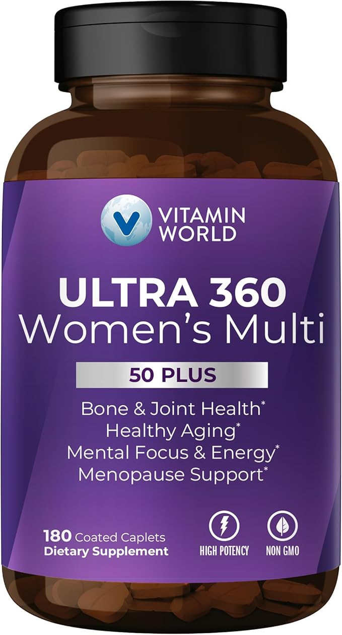Vitamin World Ultra 360 Multivitamin for Women 50 Plus, Women's 50+ Multivitamin with Minerals & Herbs for Menopause Support, Supplement with Vitamin B, D, E & Zinc for Healthy Aging, 180 Caplets