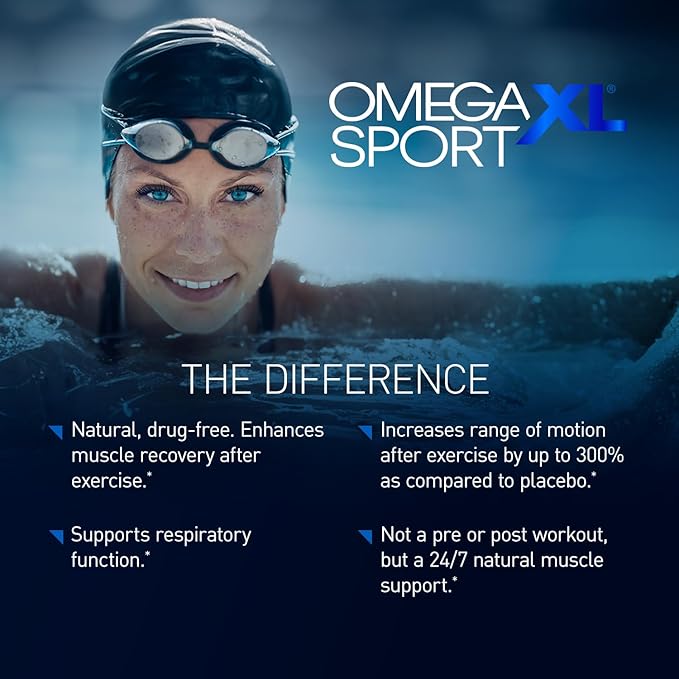 OmegaXL Sport Extra Strength Muscle Recovery Supplement and Respiratory Support Supplement - Improves DOMS and ROM, Clinically Supported Green-Lipped Mussel Oil (60 Softgels)