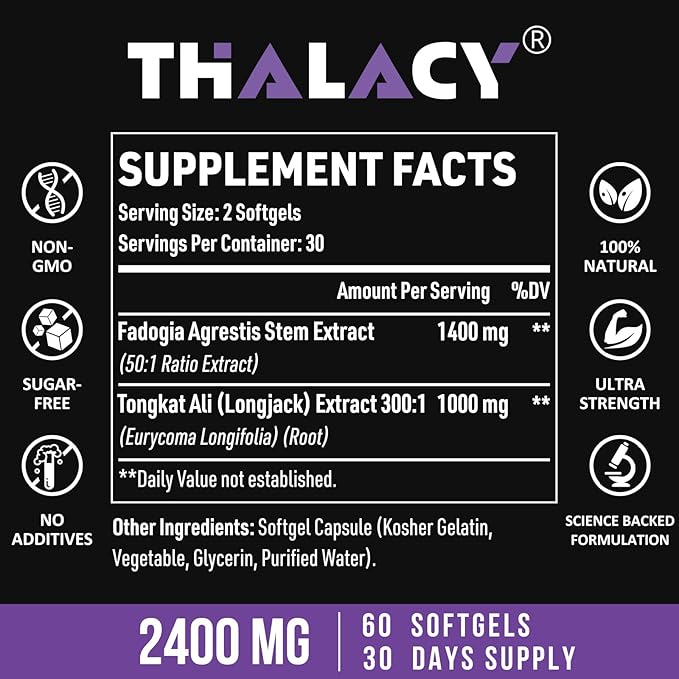 2400mg Fadogia Agrestis Tongkat Ali Supplement - Fadogia Agrestis 1400mg & Tongkat Ali 1000mg Ultra Blend, Maximum Strength, Muscle Mass & Athletic Performance, 360 Softgels