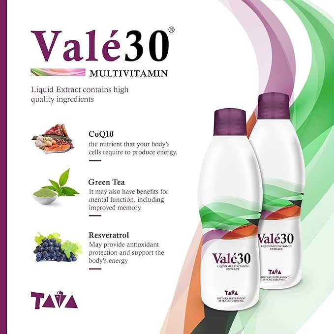 TAVA Valé30® - Liquid Multivitamin for Men, Women, and The Whole Family, Vitamin A Liquid Energy Supplements for 30 Days with Vitamin B Complex - Liquid Vitamins Boost Drink for Everyone - 2 Bottles