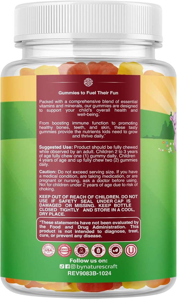 Plant Based Kids Multivitamin Gummies - Multivitamin for Kids Immunity Support Gummies with Vitamins A C D3 E B and Zinc Gelatin and Gluten Free Non-GMO Kids Vitamins Gummy Multivitamin Formula 180ct