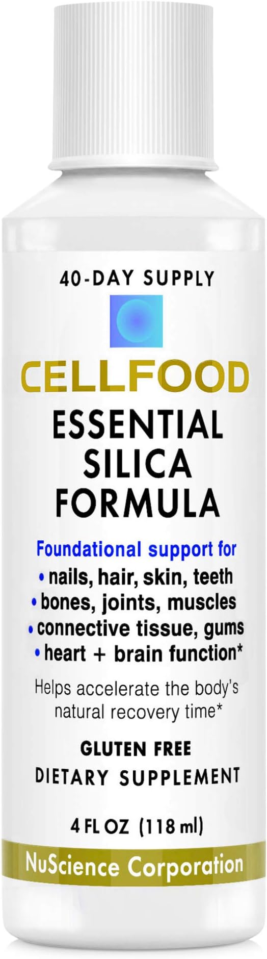 Cellfood Essential Silica Anti-Aging Formula, 4 fl oz - Supports Healthy Bones, Joints, Hair, Skin, Nails, Teeth & Gums - Easy to Absorb Liquid - Gluten Free, Thiaminase Free, Non-GMO - 40-Day Supply