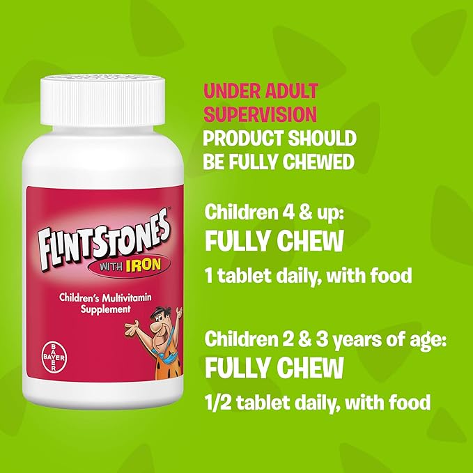 Flintstones Chewable Kids Vitamins with Iron, Multivitamin for Kids & Toddlers with Vitamin D, Vitamin C & more, 60 Count (Pack of 1)