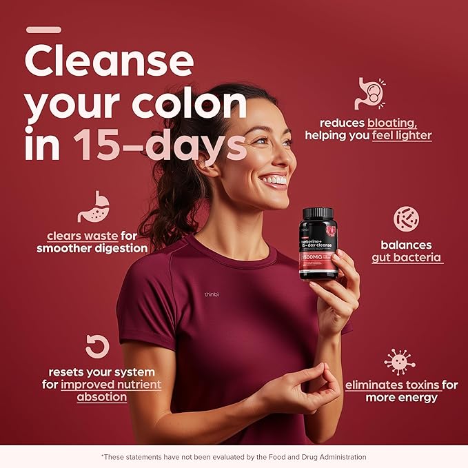 Colon Cleanse Berberine Supplement 1500mg - 15-Day Advanced Detox for Men & Women - Extra Strength w/Senna Leaf, Fast-Acting Natural for Constipation, Gut Health & Bloating Relief - THINBI