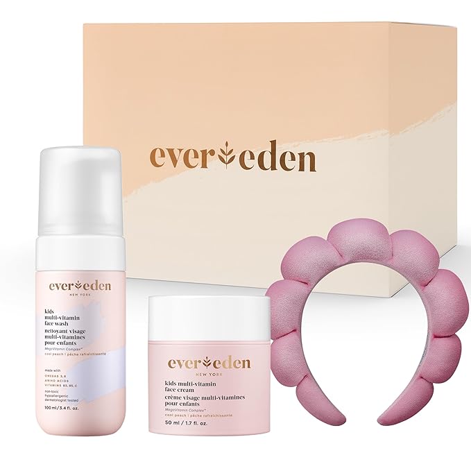 Evereden Kids Happy Face Duo (Cool Peach) - Multi-Vitamin Kids Face Wash & Kids Face Cream Set - Clean & Vegan Skin Care for Kids 3+ - Moisturizing, Nourishing, & Protective Kids Skin Care Gift Set