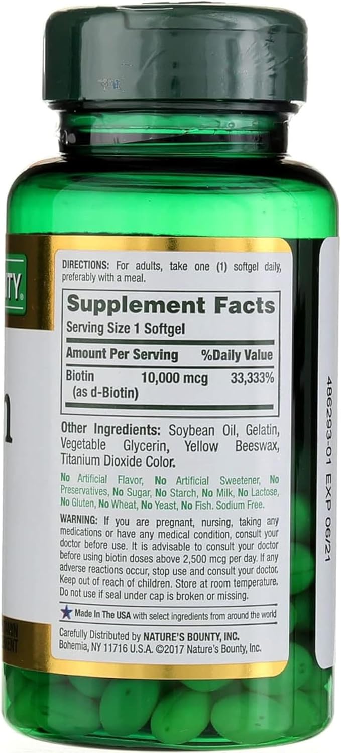 Nature's Bounty Biotin 10000 mcg Ultra Strength - 120 Softgels, Pack of 4