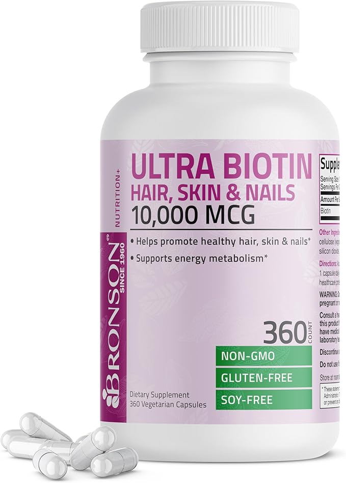 Bronson Ultra Biotin 10,000 Mcg Hair Skin and Nails Supplement, Non-GMO, 360 Vegetarian Capsule