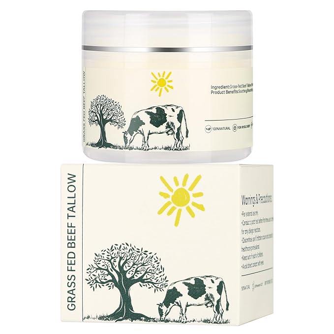 Beef Tallow for Skin, Grass Fed Organic Tallow Balm, Whipped Tallow Face Moisturizer, All-Natural Body Lotion for Dry Skin, Unscented Tallow Cream for Face and Body Care
