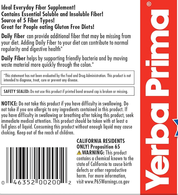 Yerba Prima Daily Fiber Formula Powder - 12 oz (Pack of 4) - Soluble & Insoluble Dietary Fiber Supplement - Gut Health - Vegan, Non-GMO, Gluten-Free