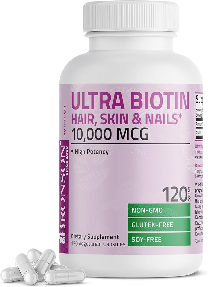 Bronson Ultra Biotin 10,000 Mcg Hair Skin and Nails Supplement, Non-GMO, 120 Vegetarian Capsules