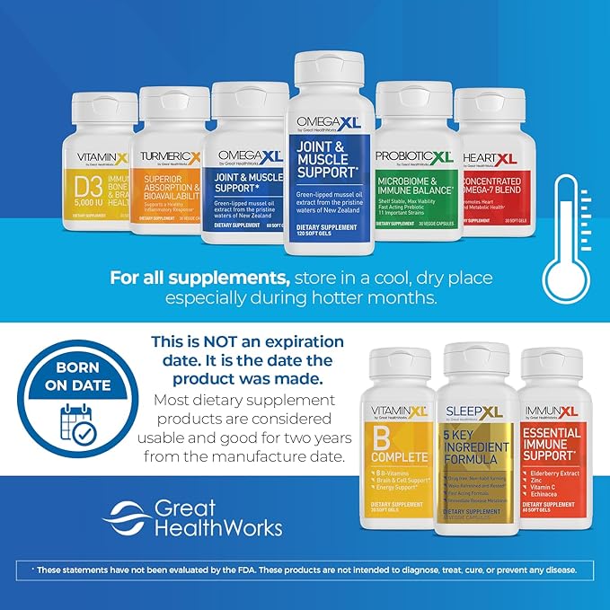 OmegaXL Joint Support Supplement - 60 Softgels & VitaminXL D3 High Potency Daily Vitamin D 5000 IU 125mcg Immune Support Supplement (30 Softgels) - 2 Pack