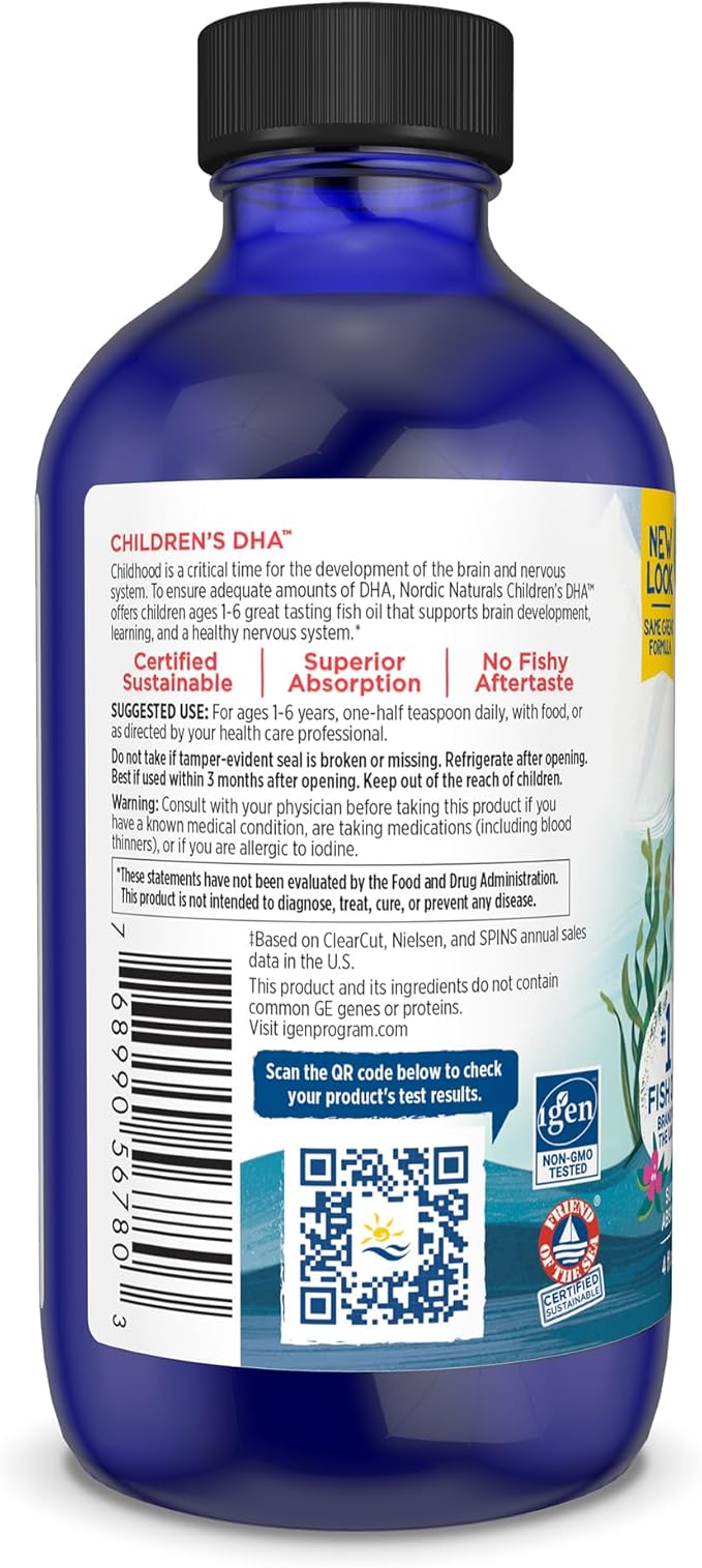 Nordic Naturals Children’s DHA, Strawberry - 4 oz for Kids- 530 mg Omega-3 with EPA & DHA - Brain Development & Function - Non-GMO - 48 Servings