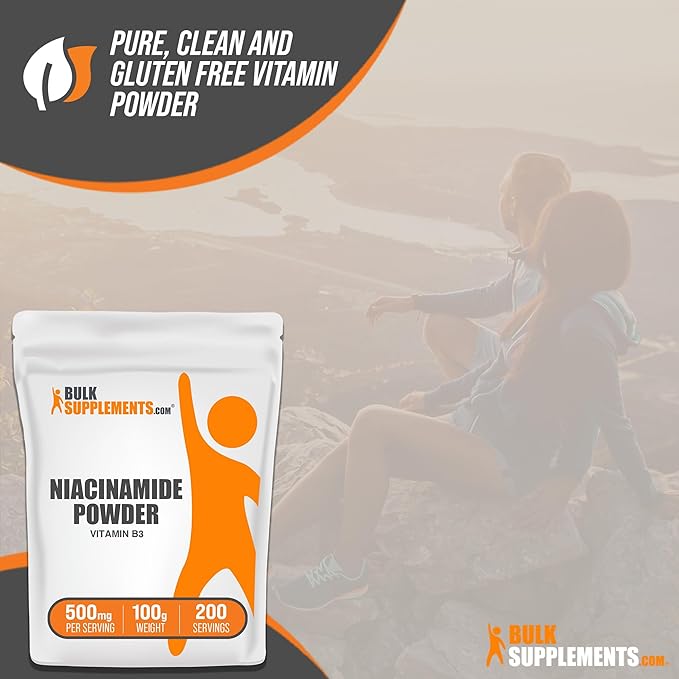 BulkSupplements.com Niacinamide Powder - Vitamin B3 Powder, Niacinamide Supplement, Niacinamide 500mg - B3 Vitamins for Skin, Gluten Free, 500mg per Serving, 100g (3.5 oz) (Pack of 1)