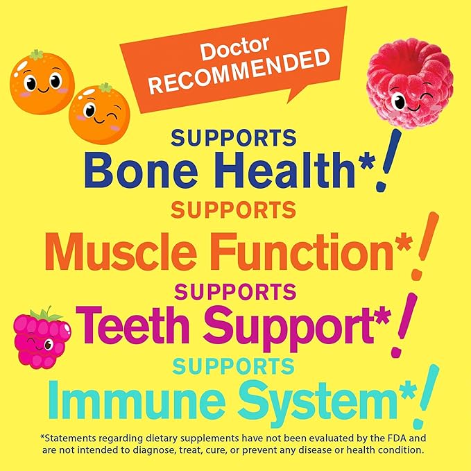 Calcium 500mg + Vitamin D3 1000 IU (25 mcg) Gummies for Kids - Bone Health and Muscle Supprt, Immune Support Gummy, Non GMO, Gluten Free, Mix Fruit Flavors - 60 Gummies