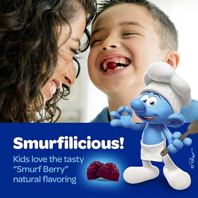 The Smurfs Nootropic Gummies for Kids with Vitamin B12 & L-Theanine | Laser Focus Gummies for Focus and Memory Supplements | Made with Real Fruit in a Smurf Berry | Doctor Developed | 60 Vegan Gummies