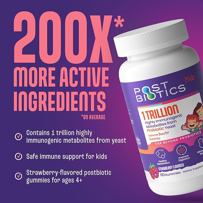 NAVEH PHARMA Postbiotics Kids Strawberry Gummies. Children’s Postbiotics, Ages 4+, 1 Trillion Good Bacteria 200X Ingredients Than Probiotic Or Prebiotic. Gut Health, Immunity, Digestion & Microbiome
