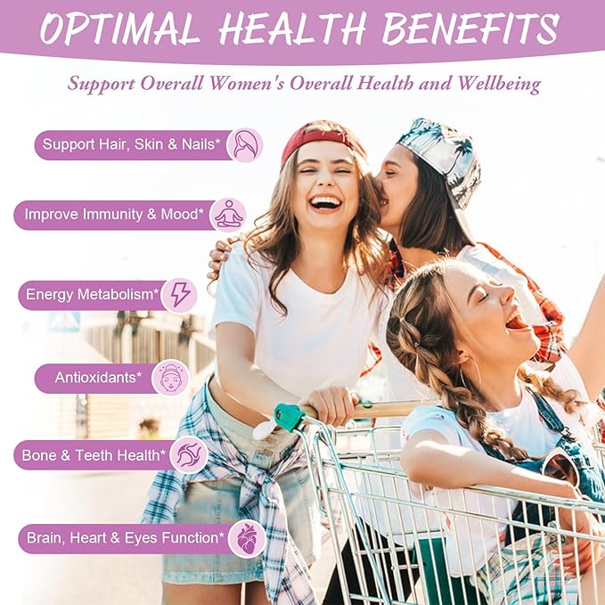 Sugar Free Multivitamin Gummies for Women 14+ w/Inositol, Iron, Folate, Biotin, Calcium, Zinc & More Complex for Women, 60 Gummies