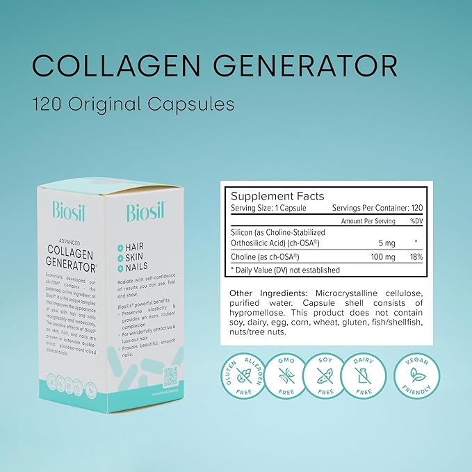 Biosil Collagen Generator - 120 Original Capsules - with Patented ch-OSA Complex - Generates & Protects Your Own Collagen - GMO Free - 60-Day Supply