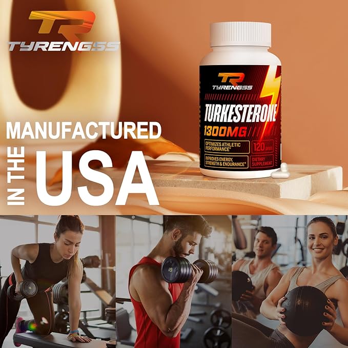 Testosterone Booster, Turkesterone Supplement 1300mg Ultra High Strength (Ajuga Turkestanica Extract Std. to 20% Testosterone), for Athletic Performance & Muscle Mass, 240 Capsules