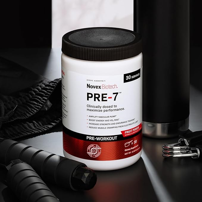 Novex Biotech PRE-7 Pre-Workout Powder – Best preworkout for Men - Boost Energy, Focus, and VO2 max, Increase Strength and Endurance Training, Support Hydration During prolonged Exercise*