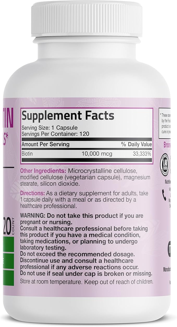 Bronson Ultra Biotin 10,000 Mcg Hair Skin and Nails Supplement, Non-GMO, 120 Vegetarian Capsules