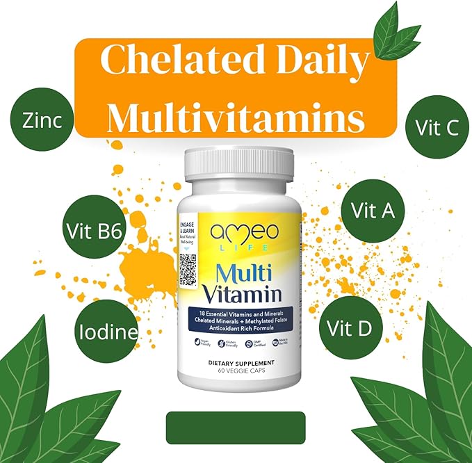 Chelated Daily Multivitamins for Adult Men and Women - Multi Vitamin Supplement with Zinc, Biotin, Iodine, Chromium, Manganese and Vitamins A, B6, B12, C, D and E - 60 Capsules