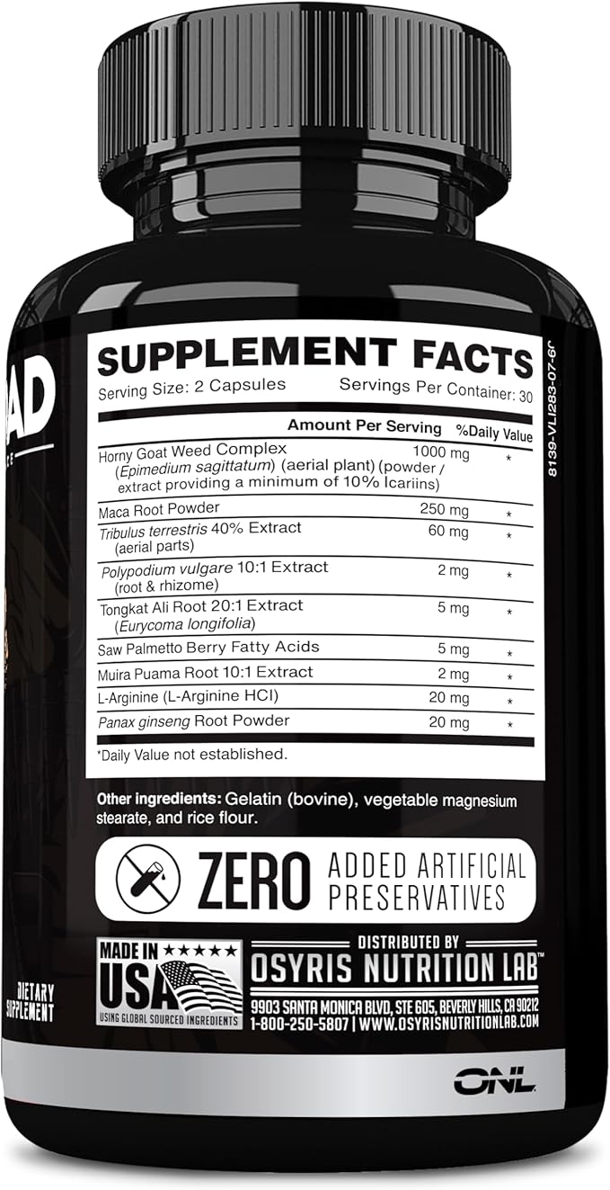 Major Load Testosterone Booster for Men - Testosterone Supplement with Horny Goat Weed, Maca Root, & Tribulus Terrestris - Tongkat Ali Men's Energy, Stamina & Strength - Test Booster 60 Capsules