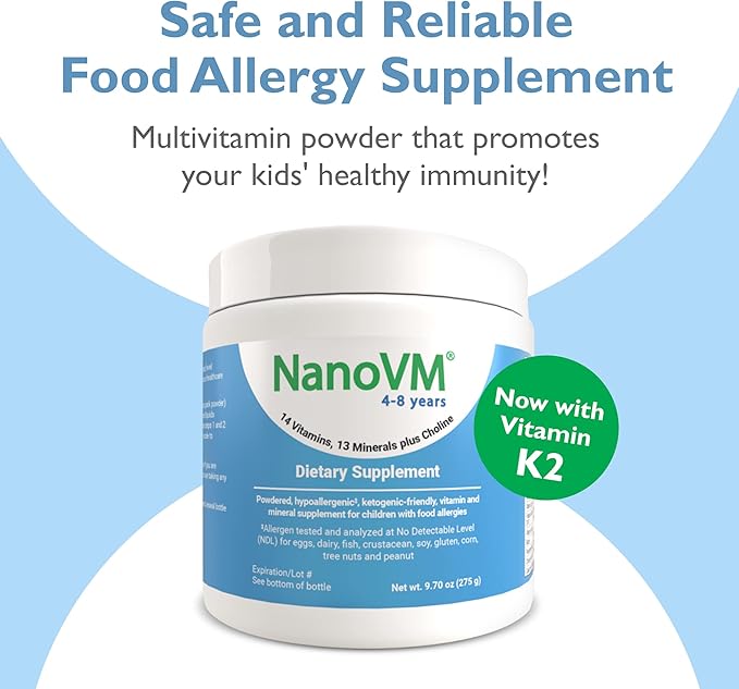 4-8 Years, Allergen-Free Kids Multivitamin, Unflavored Powdered Vitamins, Multivitamin Powder with 14 Vitamins & 13 Minerals, Low-Carbohydrate Vitamin Supplements, 275g - Solace Nutrition