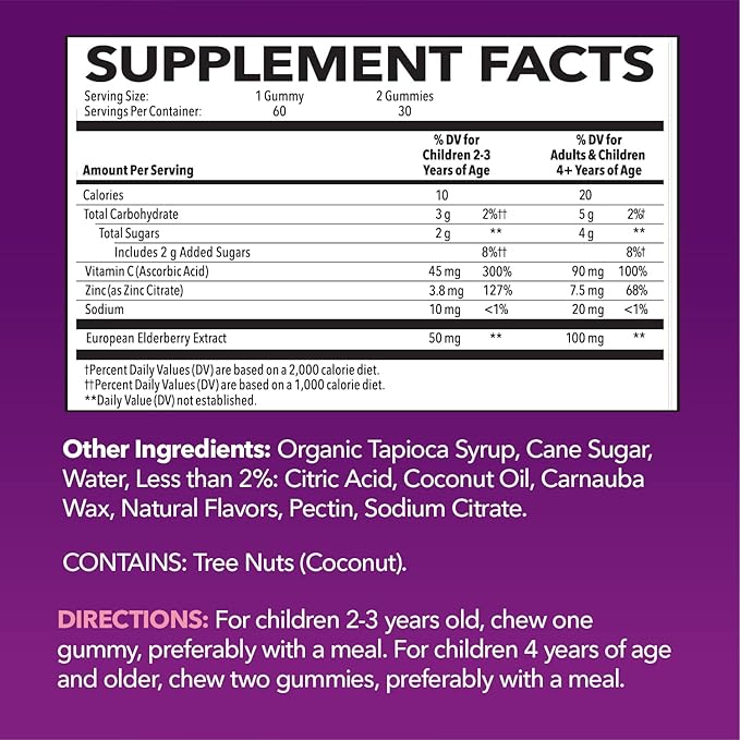 Elderberry Gummies for Kids with Zinc and Vitamin C - Potent, Herbal Immune Support for Kids with Antioxidants to Support Immune Defense - 60 Vegan Elderberry Vitamin C and Zinc Kids Immune Gummies