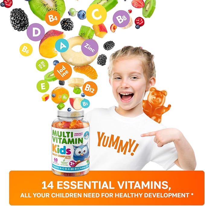 DR. MORITZ Kids Multivitamin Gummies 14 Essential Vitamins Daily Supplement for Ages 2+ Vitamin A C D E Vegetarian B6 B12 Zinc Biotin Gummy Multivitamins for Children- All Natural Chewables -120 Count