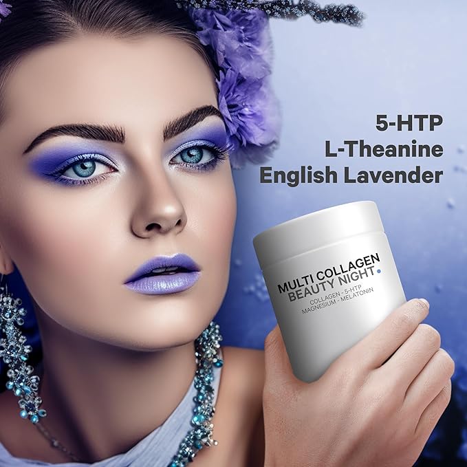 Codeage Multi Collagen Protein Beauty Night - Melatonin, Magnesium Bisglycinate, 5-HTP, L-Theanine, English Lavender Flower, Bone Broth - Vitamins - Supplement - Sleep Pills - Non-GMO - 150 Capsules