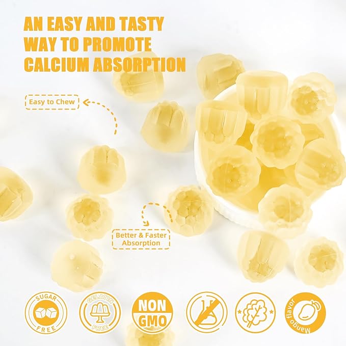Vitamin D3 K2 Gummies - Vitamin D3 5000IU K2 (MK-7) 120mcg Supplements with Vitamin B Complex Sugar Free for Adults Kids Supports Bone Teeth Strength Immune Mango Flavor 60 Counts 2 Packs