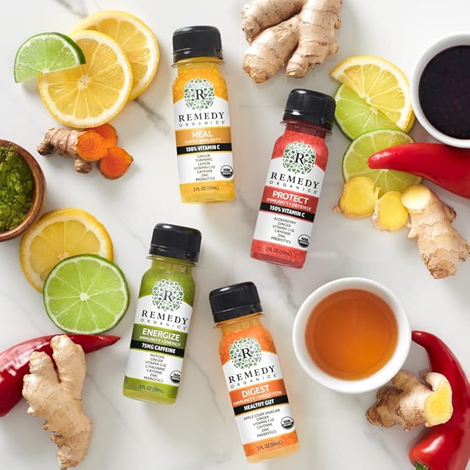 Remedy Organics Immunity Plus Shot, Variety 24-Pack | Boost Energy, Brain Function, Detoxification, and Metabolism | Certified-Organic Ingredients