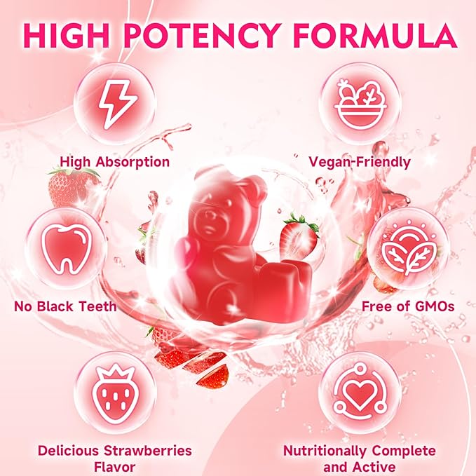 2 Pack Vegan Iron Gummies for Adults & Kids - with Vitamin C, A, B-Complex, Folate, Zinc, and Biotin - for Blood Building & Energy Support, 120 Gummies