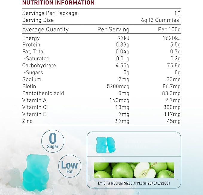Unichi Hair Boost Gummy 20 Count, 5200mcg Biotin Formulated with Zinc, Pantothenic Acid and Vitamin A C E for Stronger and Thicker Hair, Great Tasting with Sea Salt & Green Grape Flavour