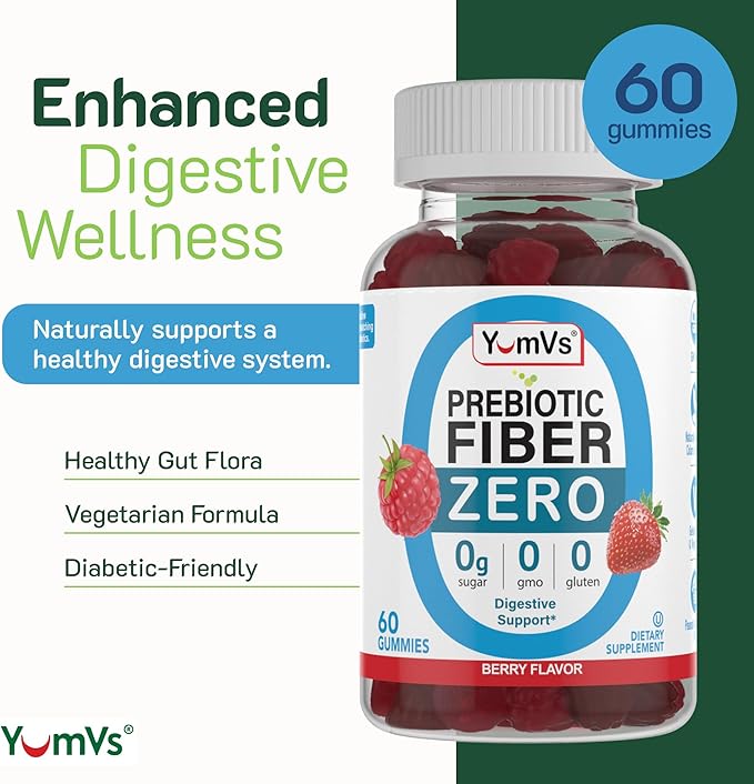 YumVs Sugar Free Prebiotic Fiber Gummies for Adults and Kids - Berry Flavor - Kosher Halal 4g High Fiber Supplement for Women and Men - Daily Fiber for Digestive Health (60 Count, 2PK)