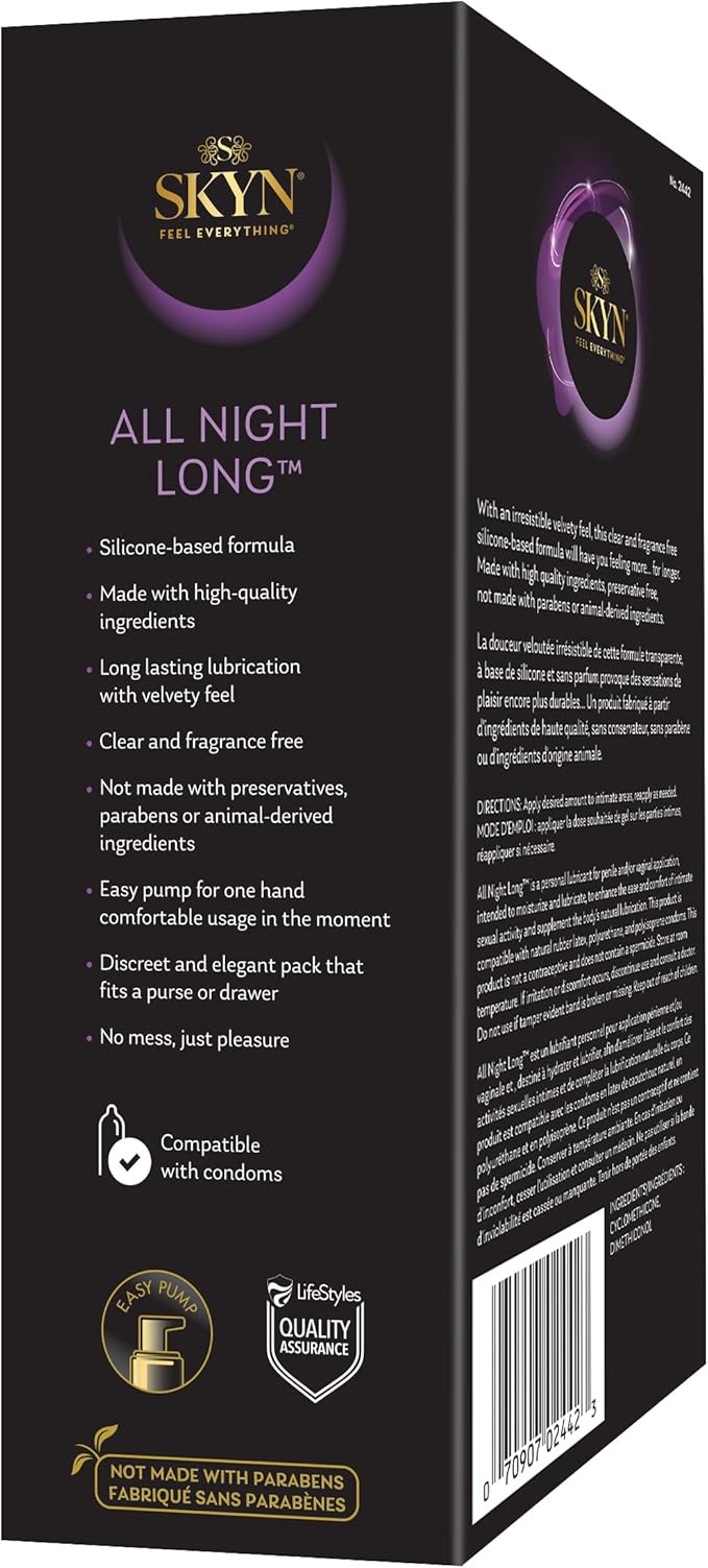 SKYN All Night Long Silicone-Based, Long Lasting Lube (2.7 oz) for Men, Women and Couples, Safe with Latex and Non-Latex Condoms