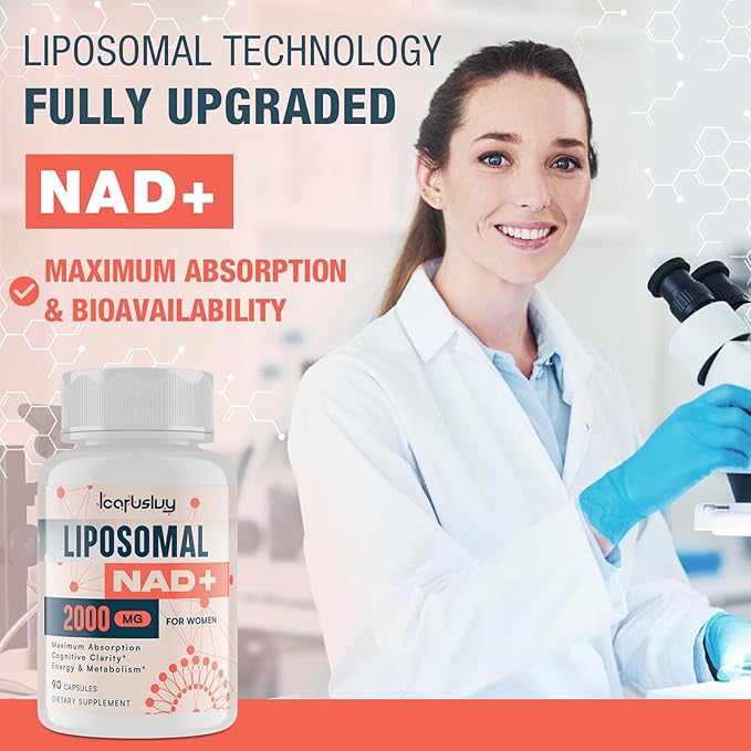 2000MG Liposomal NAD+ for Women, NAD+ Supplement, with Ashwagandha, Maca, Black Cohosh & Ginkgo Biloba, Max Absorption, NAD Plus - Menopause, Cognitive Clarity, Energy, Aging Defense, 180 Capsules