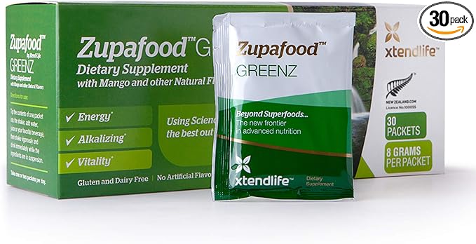Xtendlife Zupafood GREENZ Powder - Organic Greens Powder Superfood Detox Juice Mix with Spirulina/Wheatgrass for Gut Health, Natural Detoxification & Strong Immunity | 30 Packs (Vegan & Gluten Free)
