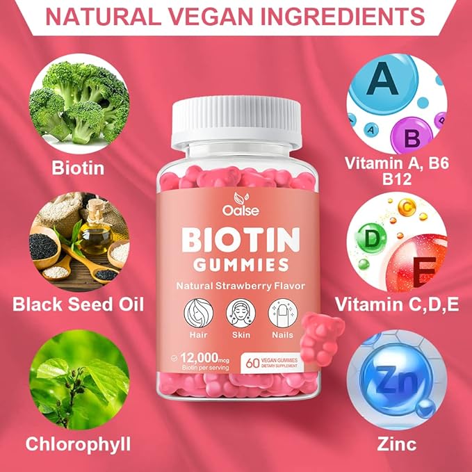 Biotin 12,000mcg Gummies, Hair Skin and Nails Vitamins for Women - Biotin Vitamins with Chlorophyll, Black Seed Oil, Multivitamins & Zinc Support Hair Glowth Immune Health (2-Pack)