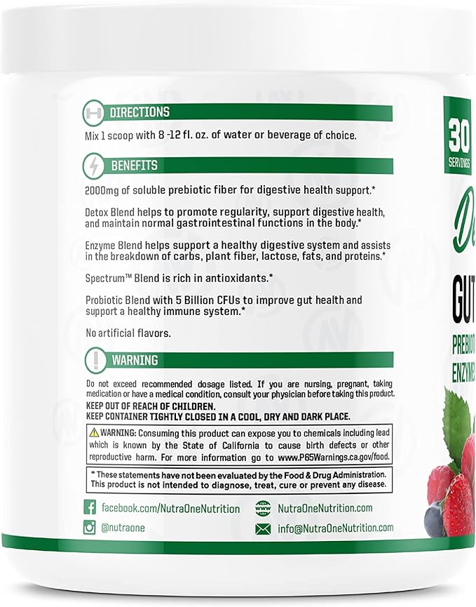 DetoxOne Daily Gut Health Powder for Weight Loss | Daily Detox Cleanse Supports Normal/Health Digestive Function*| Promotes Detoxification*, Boost Energy & Improves Nutrient Absorption*