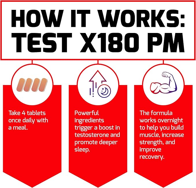 FORCE FACTOR Test X180 PM, 2-Pack, Testosterone Booster for Men, Overnight Testosterone Supplement to Build Muscle, Increase Strength, and Promote Deeper, Healthier Sleep and Recovery, 240 Tablets
