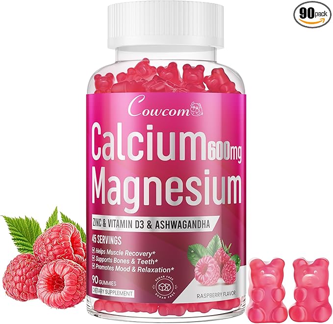 Calcium Magnesium Zinc Gummies Sugar-Free with Vitamin D3 B6 B12,High Absorption Calcium Magnesium Supplement,Bone, Muscles,Calm Mood,Sleep Support for Kids adults,90 Count Vegan Raspberry Flavor