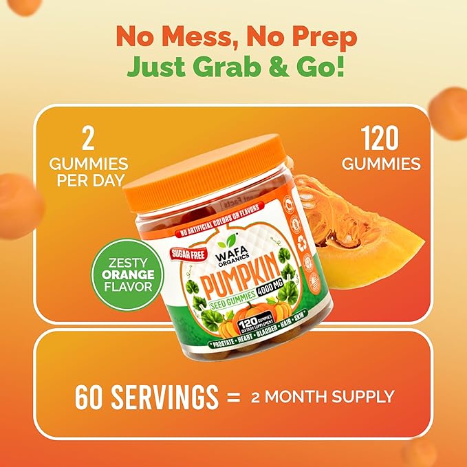 Sugar-Free Pumpkin Seed Oil Gummies 4000 mg - Prostate & Bladder Control Gummies Supplement, Non-GMO, No Artificial Ingredients, Hair Growth & Heart Support, Vegan Extract for Men & Women - 120 Count