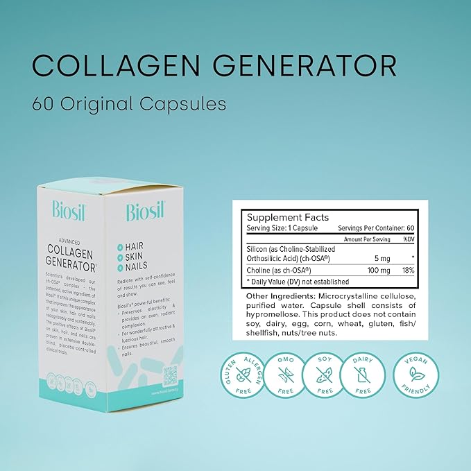 Biosil Collagen Generator - 60 Original Capsules, Pack of 2 - with Patented ch-OSA Complex - Generates & Protects Your Own Collagen - GMO Free - 60-Day Supply